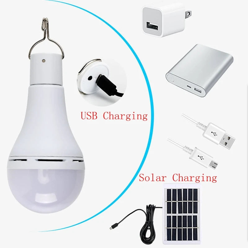 LED Solar Lamp Bulb Outdoor Waterproof Remote Control Timing Solar Garden Hanging Light Hiking Camping Fishing Emergency Lights