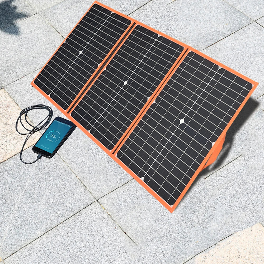 Foldable solar panel portable solar charger 12v battery power station 5v usb mobile phone power bank laptop camper hiking 60w