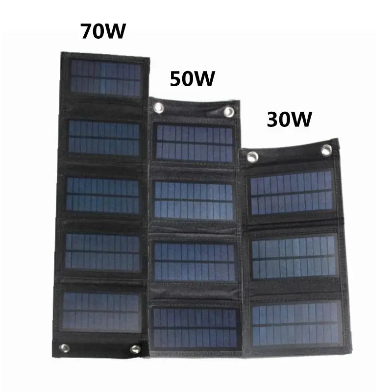 70W/50W/30W Foldable Solar Panel USB 5V Solar Charger Waterproof Solar Cell Portable Outdoor Phone Power Bank for Camping Hiking