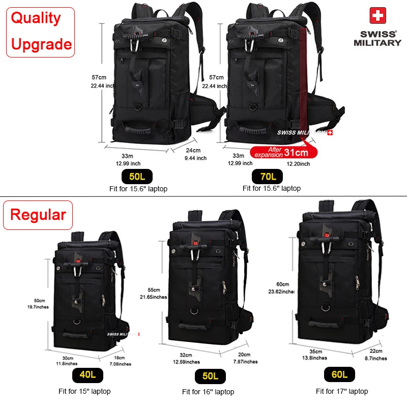 SWISS MILITARY Travel Backpack Men Durable Backpack Multifunction Laptop Bag Outdoor Mountaineering Fitness Backpack Luggage Bag