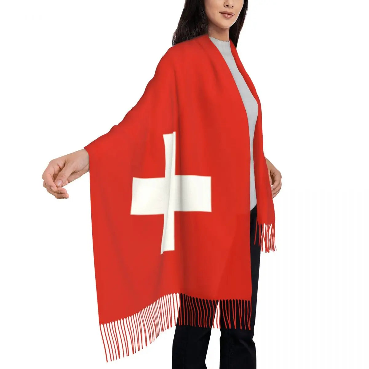 Custom Print Swiss Switzerland Flag Scarf Men Women Winter Warm Scarves Shawl Wrap