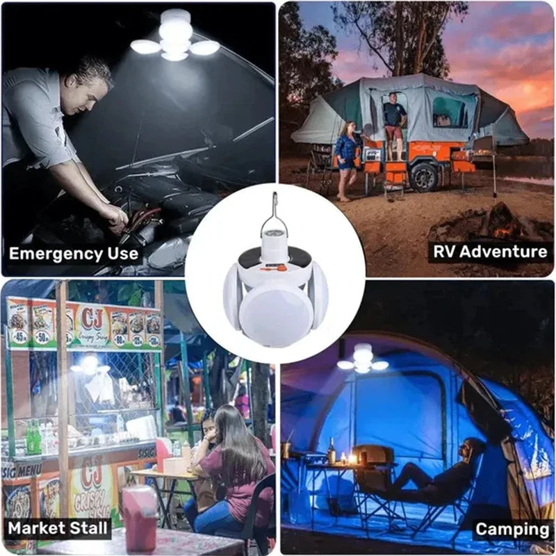 Solar Light Bulb Camping Solar LED Light USB Rechargeable 5Lighting Modes Tent Hanging Bulb for Outdoor Hiking Emergency Outage