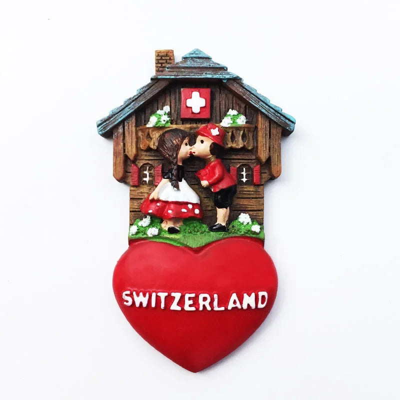 Switzerland Fridge Magnets Swiss Lovely Wooden House Cuckoo Clock Alpine Magnetick Refrigerator Stickers Souvenir Travel Gift