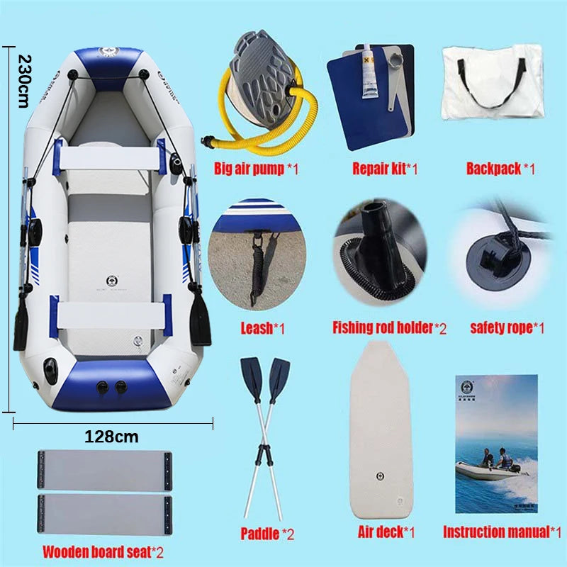 3 Person 230 CM Inflatable Fishing Boat Rowing Kayak Canoe Hovercraft Dinghy Air Mat Bottom Outdoor Water Sport