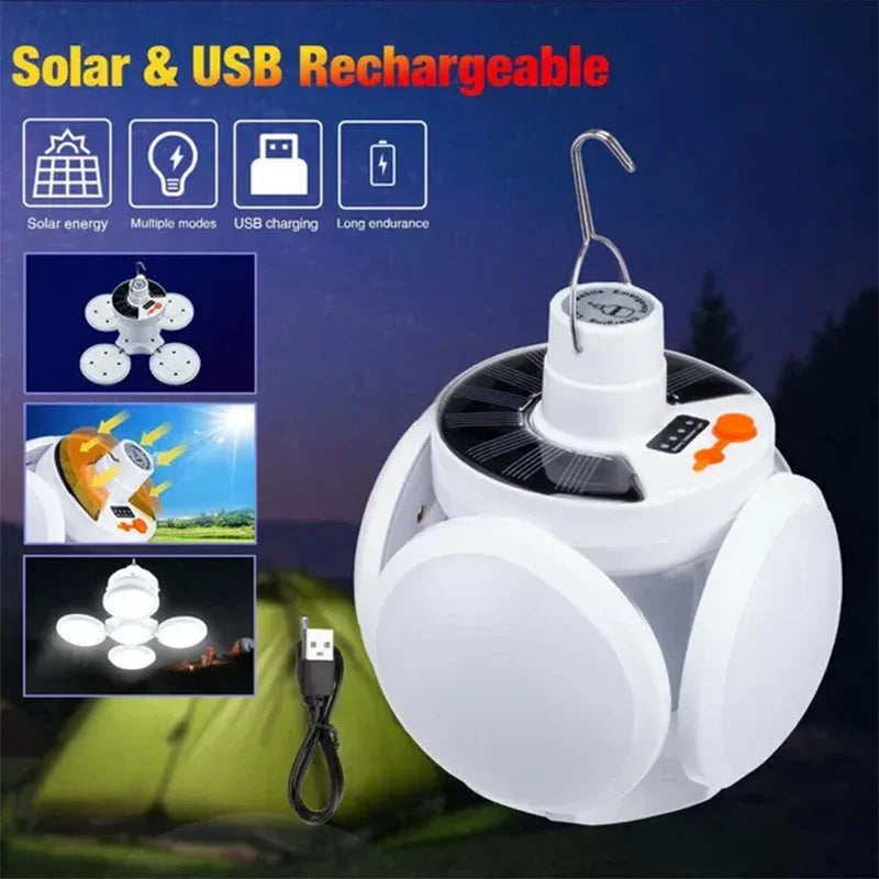 Solar Light Bulb Camping Solar LED Light USB Rechargeable 5Lighting Modes Tent Hanging Bulb for Outdoor Hiking Emergency Outage