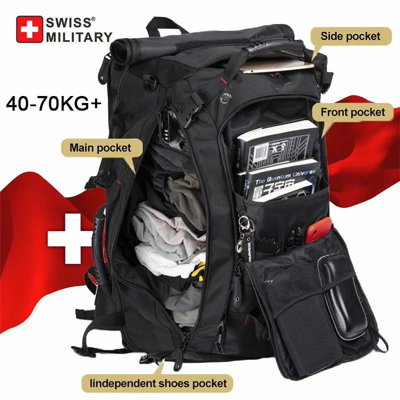 SWISS MILITARY Travel Backpack Men Durable Backpack Multifunction Laptop Bag Outdoor Mountaineering Fitness Backpack Luggage Bag