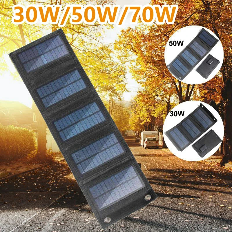 70W/50W/30W Foldable Solar Panel USB 5V Solar Charger Waterproof Solar Cell Portable Outdoor Phone Power Bank for Camping Hiking